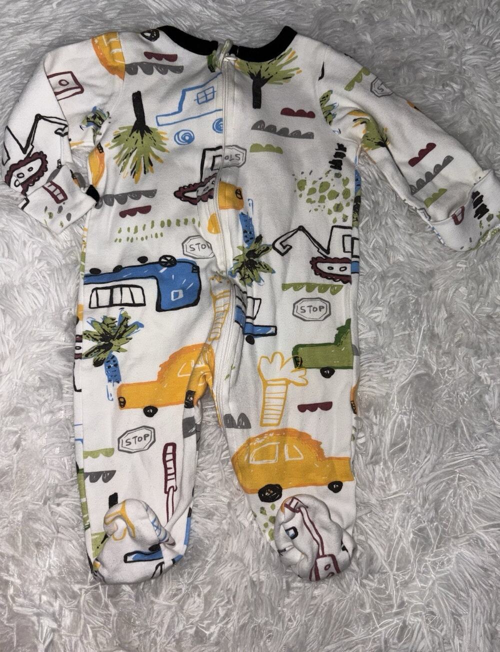 Aablexema 3/6 Mo. Zip Up Footie. Construction, Transport Theme. Adorable